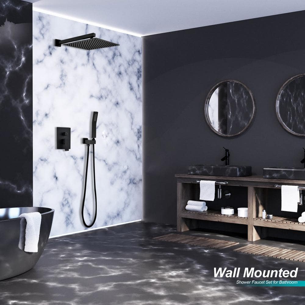 1-Spray Patterns Shower Head With Dual Wall Mount 1.5 GPM In Matte Black