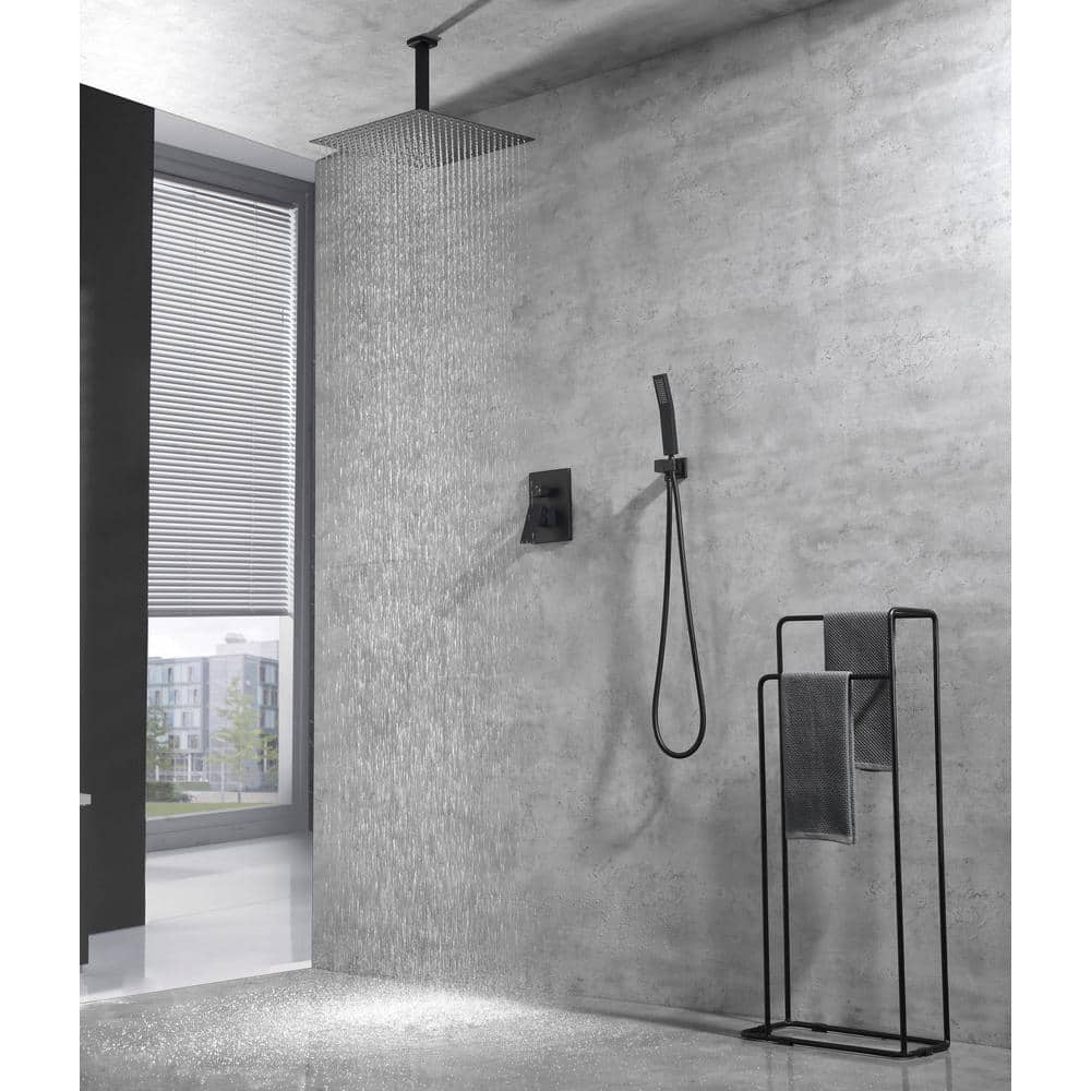 1-Spray Patterns Shower Head With Dual Ceiling Mount1.5 GPM In Matte Black