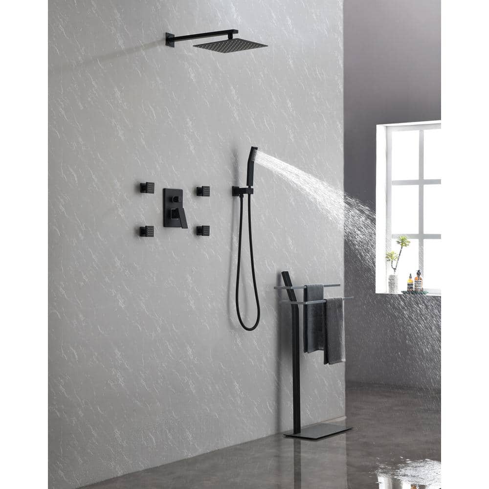 2-Spray Patterns With 2.5 GPM 10 In. Wall Mount Dual Fixed Shower Head In Matte Black
