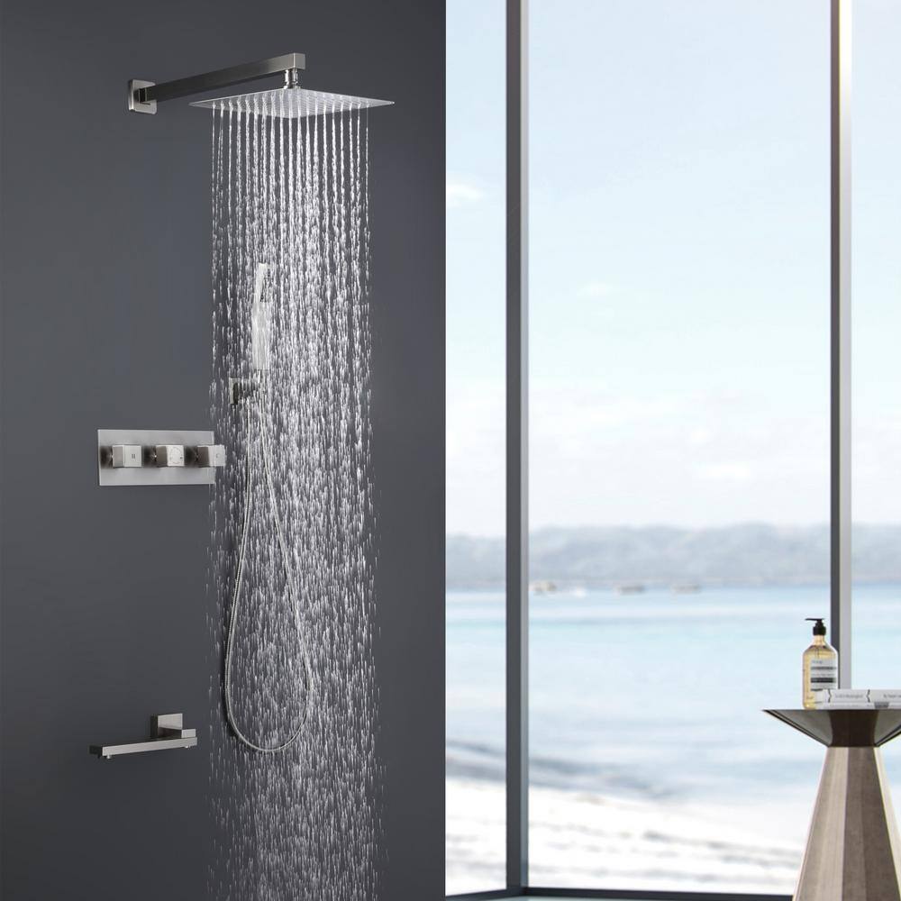 1-Spray Patterns Freestanding Square Dual Handheld Shower Head 2.5 GPM In Matte Black