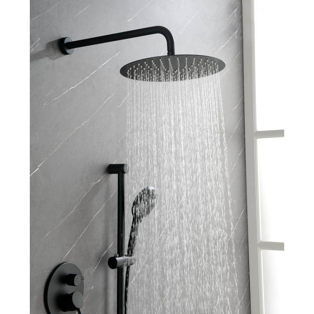 Shower System With Shower Head, Hand Shower, Slide Bar, Bodysprays, Shower Arm, Hose, Valve Trim And Lever Handles