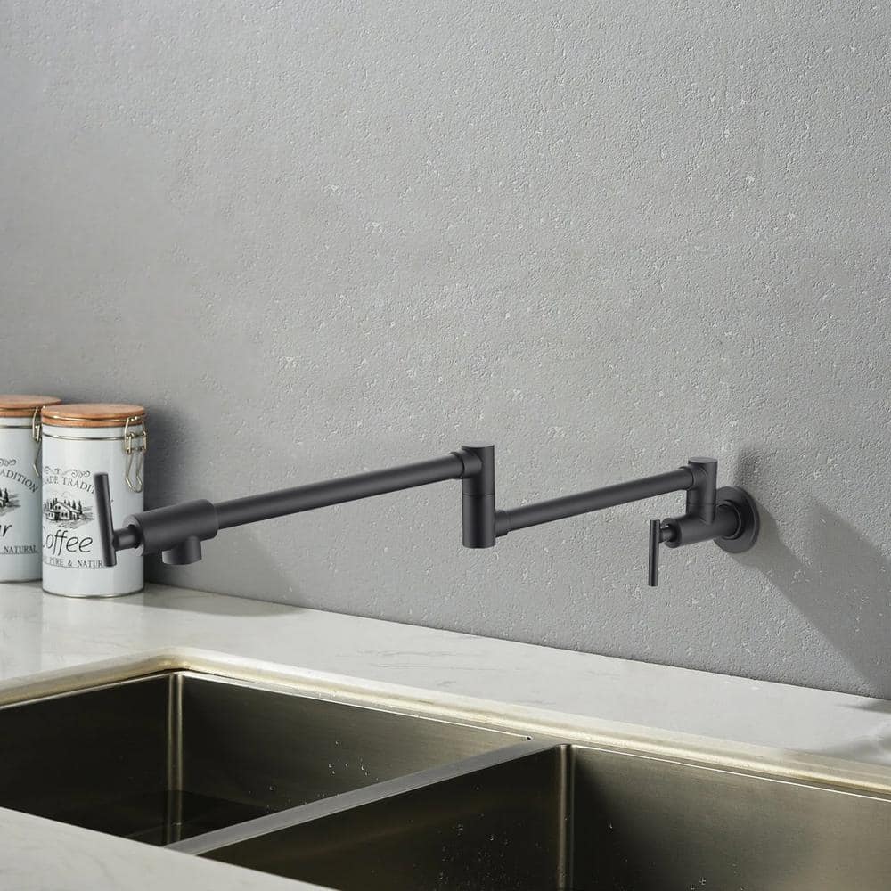 Double Handles Wall Mounted Pot Filler In Matte Black