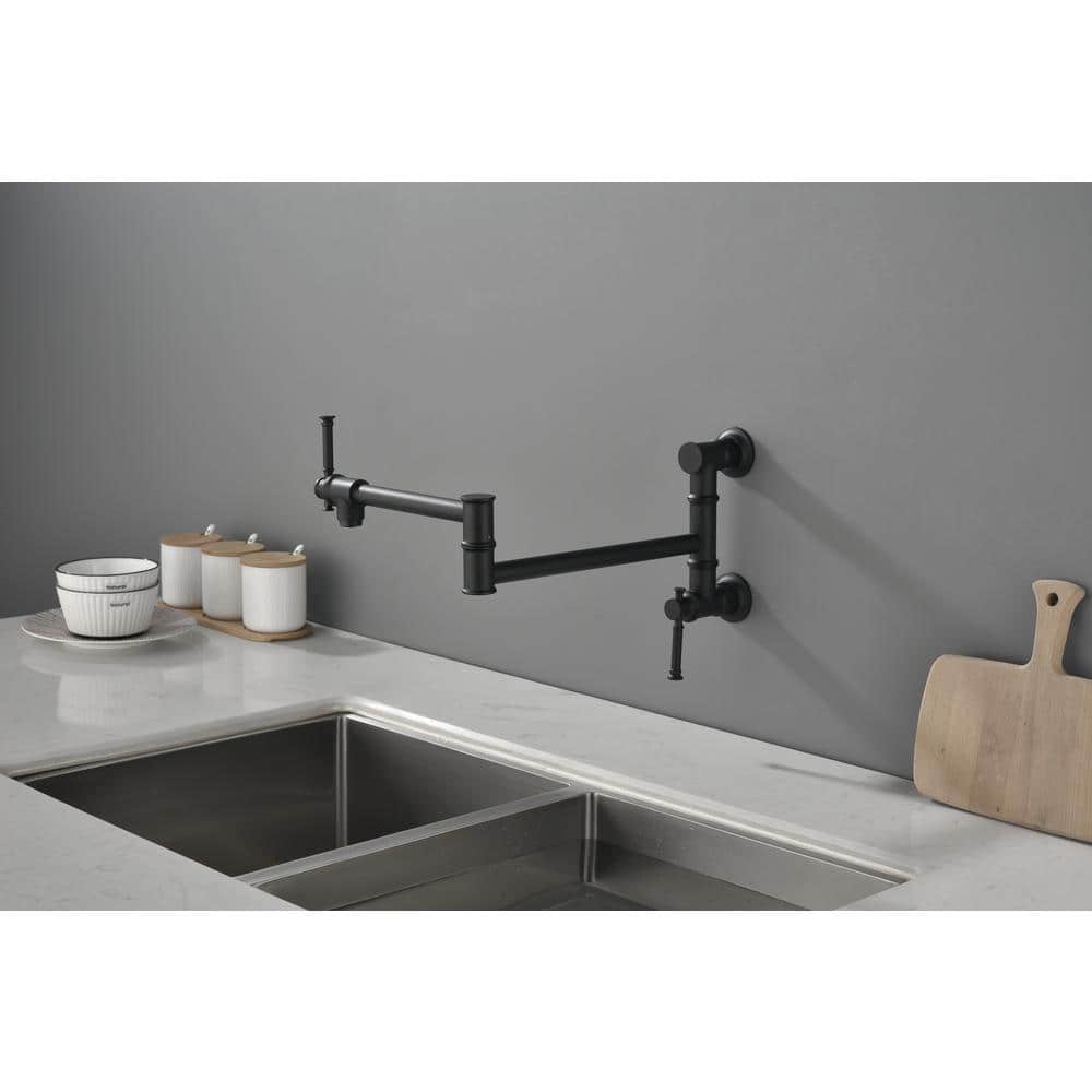 Wall Mounted Pot Filler With Cross Handle In Matte Black