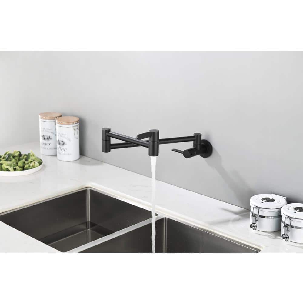 Wall Mount High-Arc Pot Filler Faucet In Matte Black