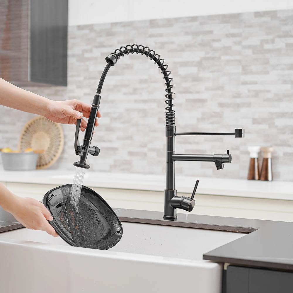 The Single-Handle Kitchen Pull Down Sprayer Kitchen Faucet With Modern Spring Kitchen Sink Faucet In Matte Black
