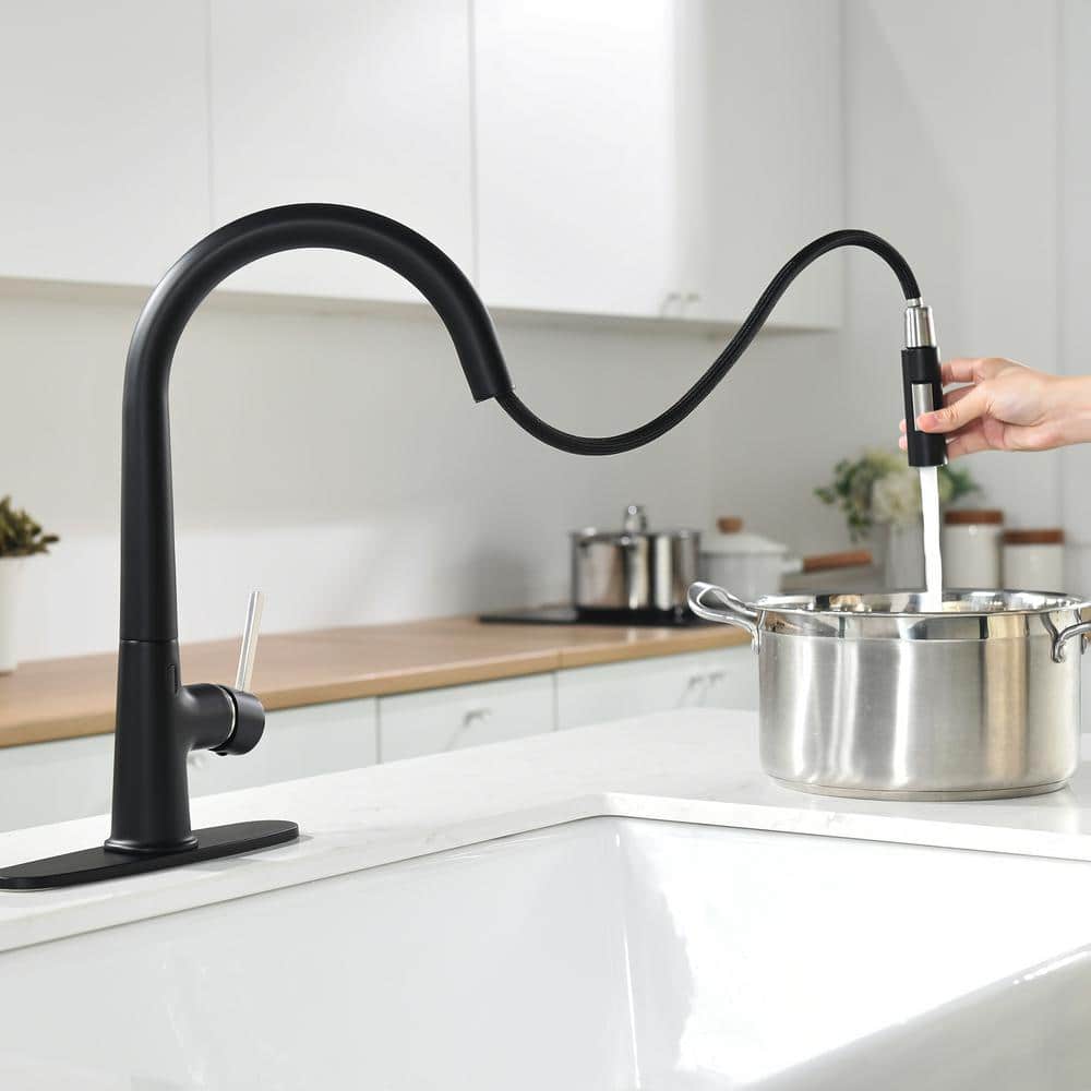 Single-Handle Touchless Pull Down Sprayer Kitchen Faucet, Infrared Motion Spring Sink Faucets In Matte Black