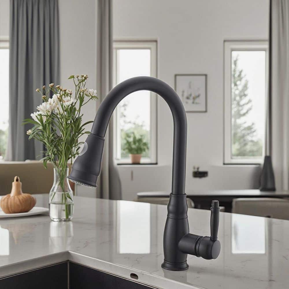 Black 15.7 In. Pull Down Sprayer Kitchen Faucet With 360 ° Spout Swivel
