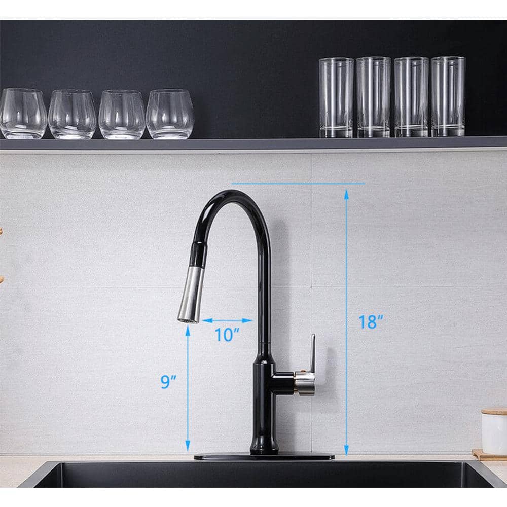 18 In. Single Handle Pull Down Sprayer Kitchen Faucet 360° Spout Swivel In Matte Black
