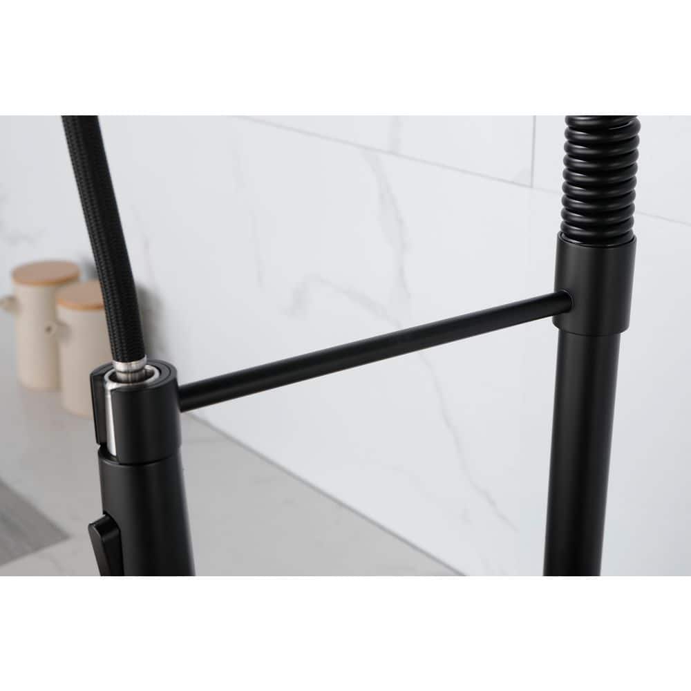 23.6 In Spring Kitchen Faucet With Pull-Out Sprayer, Single Handle Single Hole Kitchen Sink Faucet In Black