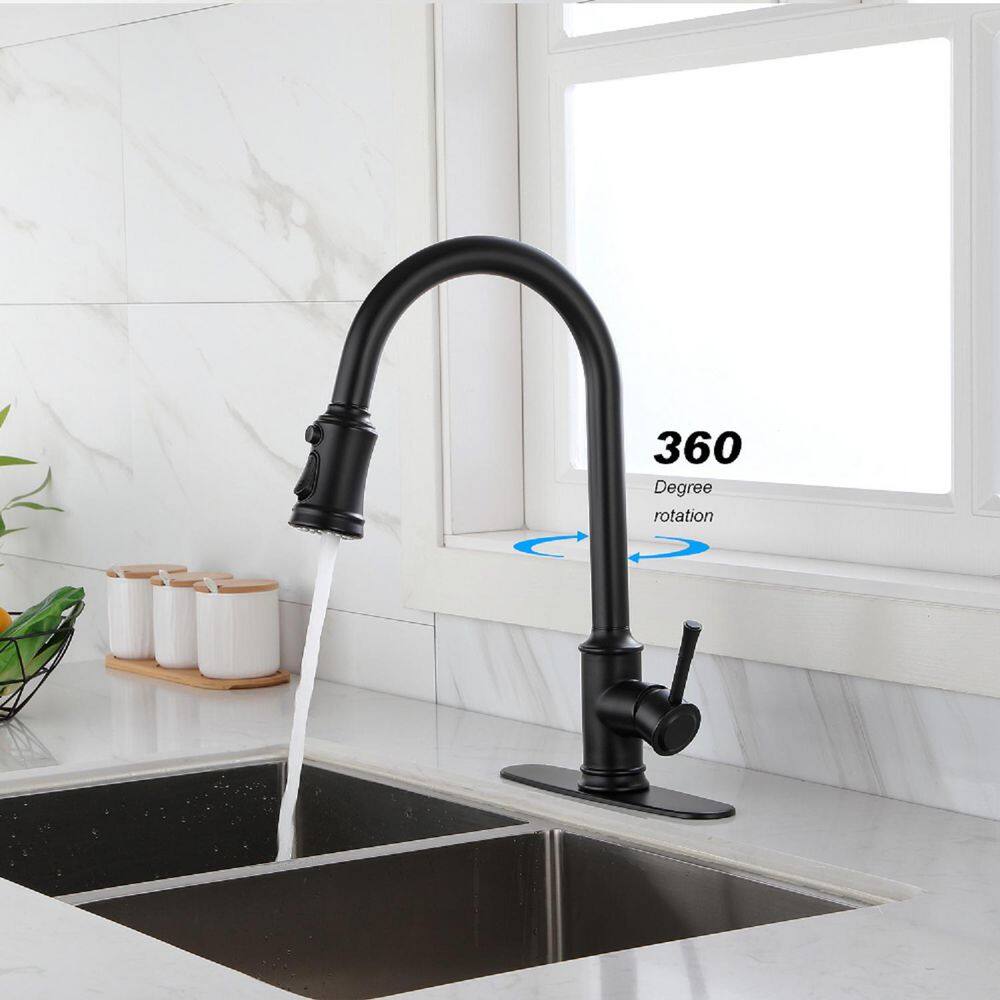 Matte Black Touch 16.53 In. H Pull Down Sprayer Kitchen Faucet With 360 ° Spout Swivel