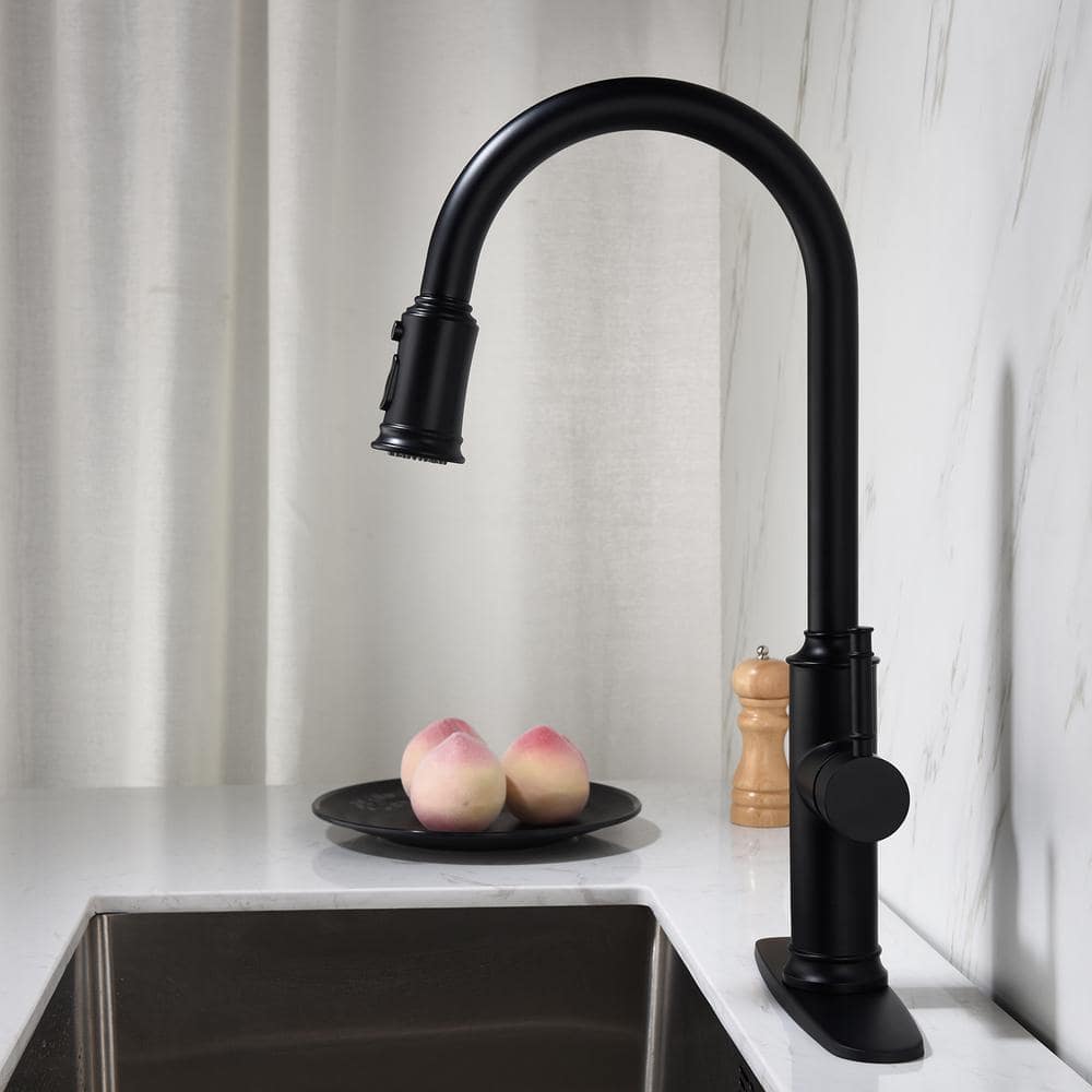 Kitchen Faucet With Pull Out Spraye In Matte Black