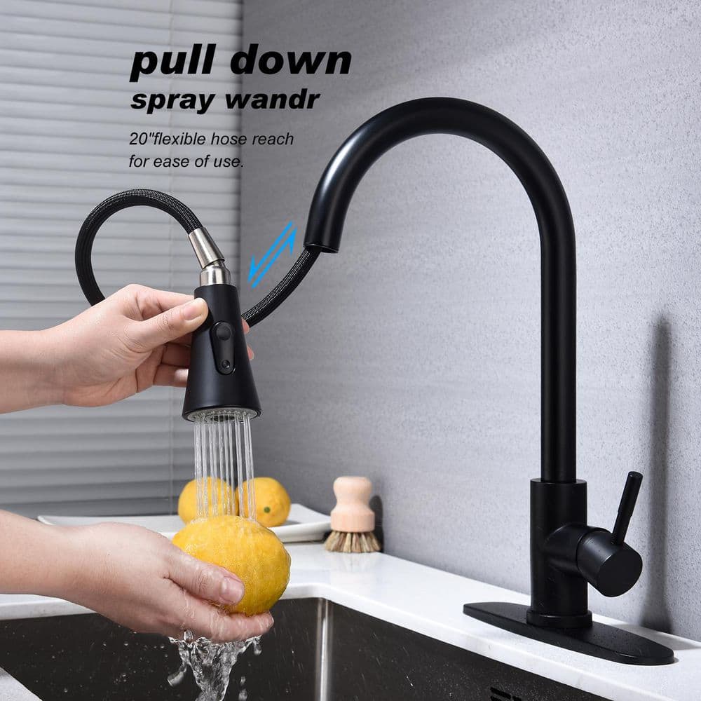 16.14 In Matte Black 360 Degree Spout Swivel Kitchen Faucet With Pull Out Spraye