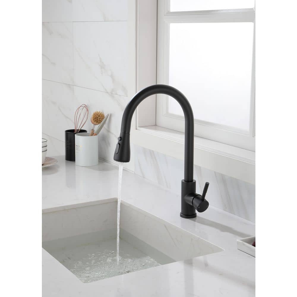 12 In. Kitchen Faucet With 360° Spout Swivel Pull Out Spraye In Matte Black