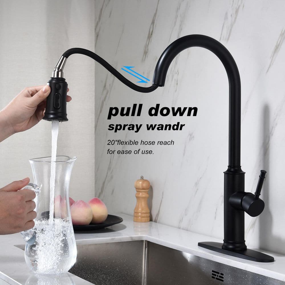19.68 In Matte Black 360 Degree Spout Swivel Kitchen Faucet With Pull Out Spraye