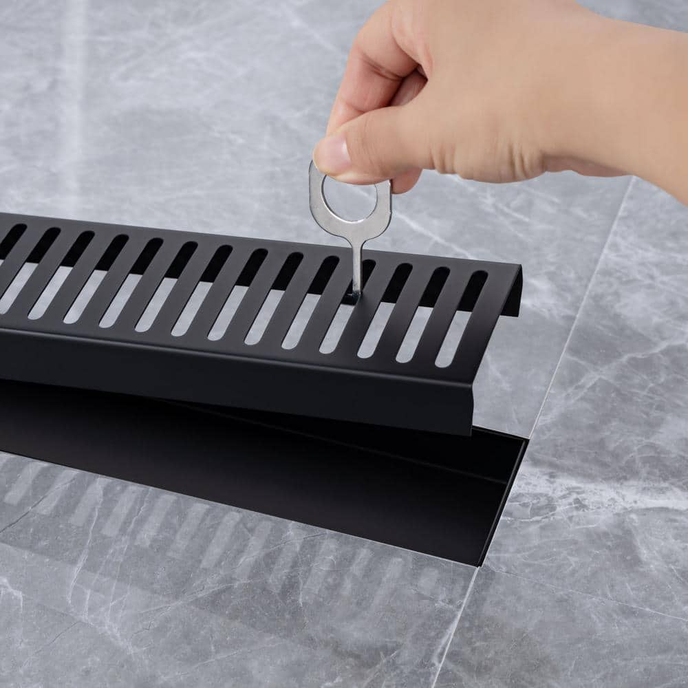 2.75 In. W X 24 In. D Grid Shower Drain Stainless Steel Decorative Drain Cover With Matte Black