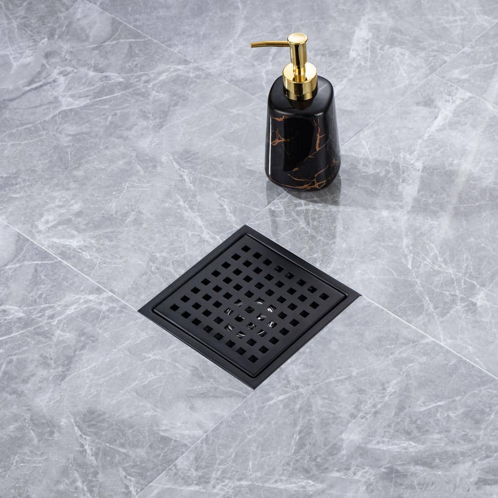 6 In W X 6 In D Stainless Steel Decorative Drain Cover With Matte Black