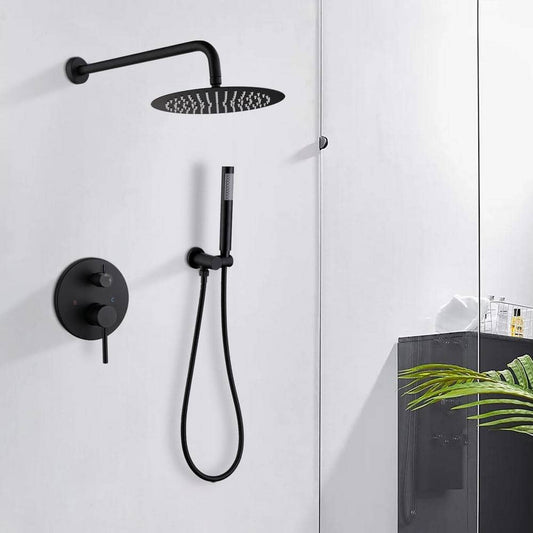 1-Handle 2-Spray Rain Shower Faucet And Hand Shower Combo Kit In Black (Valve Included)