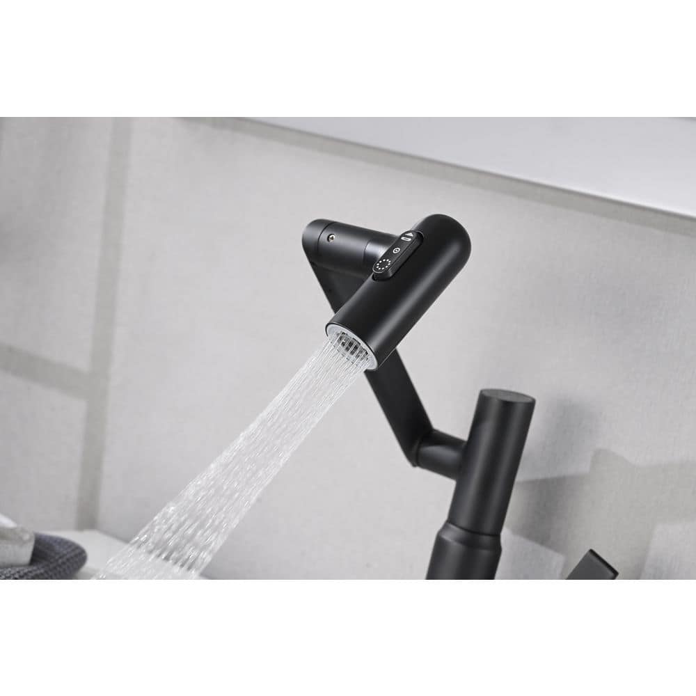 Bathroom Sink Faucet With Spray Function And Temperature Display For Anti-Skid Switch And Hot And Cold And 360° Rotary