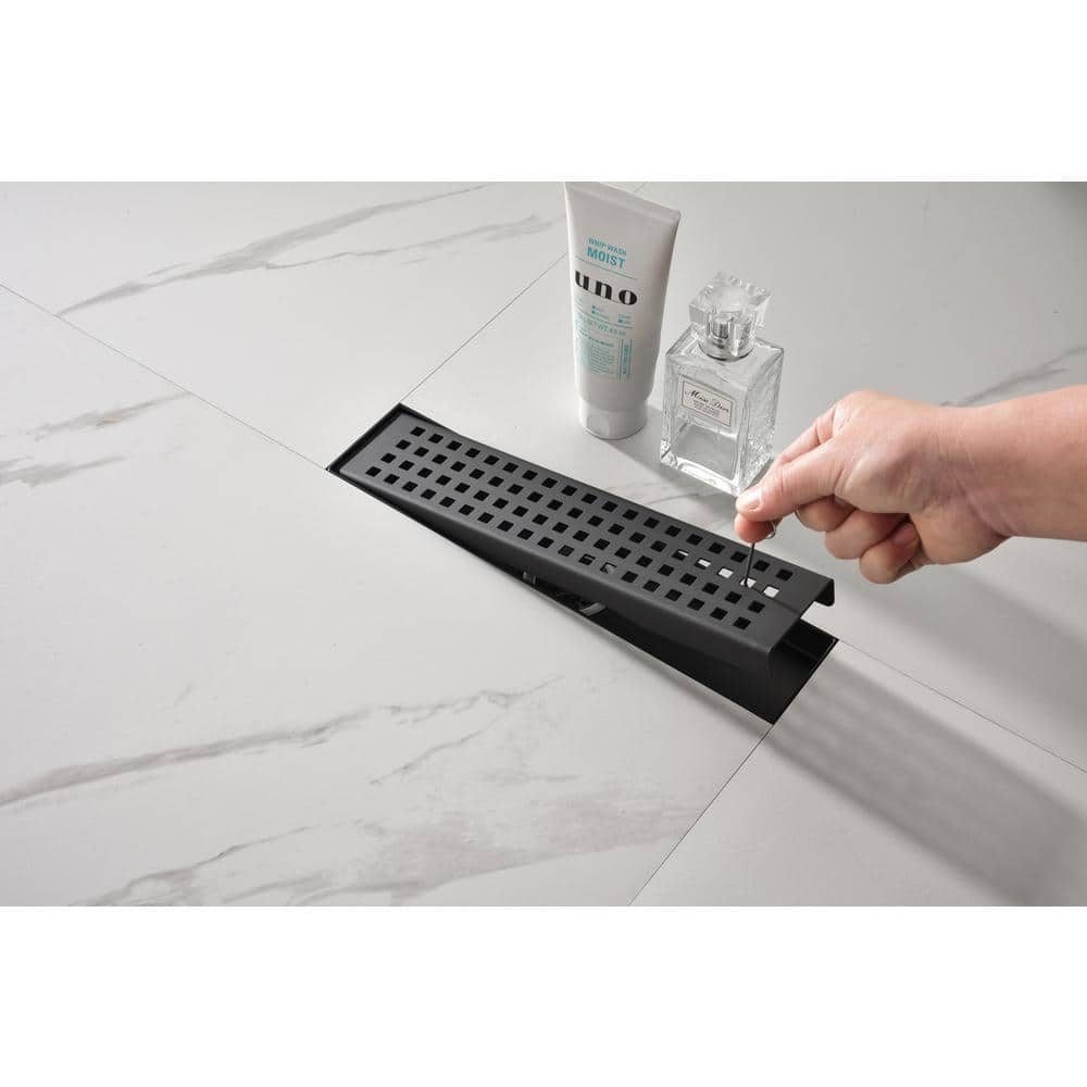 12 In. Linear Shower Drain With Removable Quadrato Pattern Grate, 304 Stainless Shower Drain