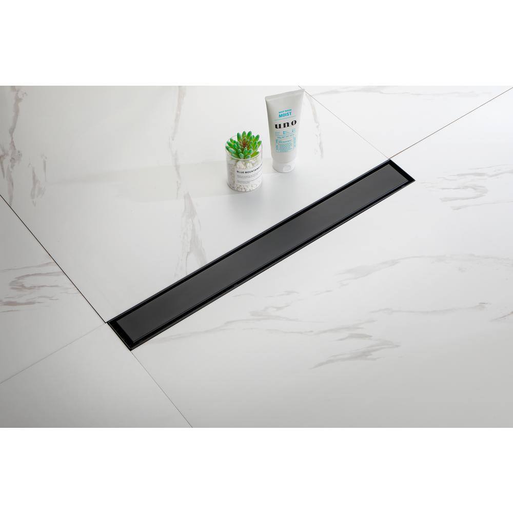 24 In. Square Shower Floor Drain With Flange, Pattern Grate Removable In Matte Black