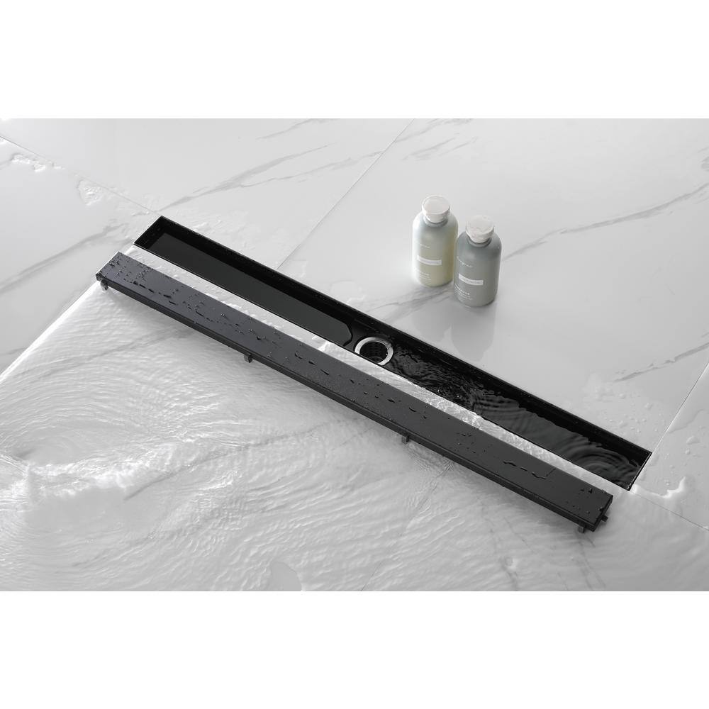 32 In. Linear Shower Drain 304 Stainless Shower Drain Included Hair Strainer And Leveling Feet In Matte Black