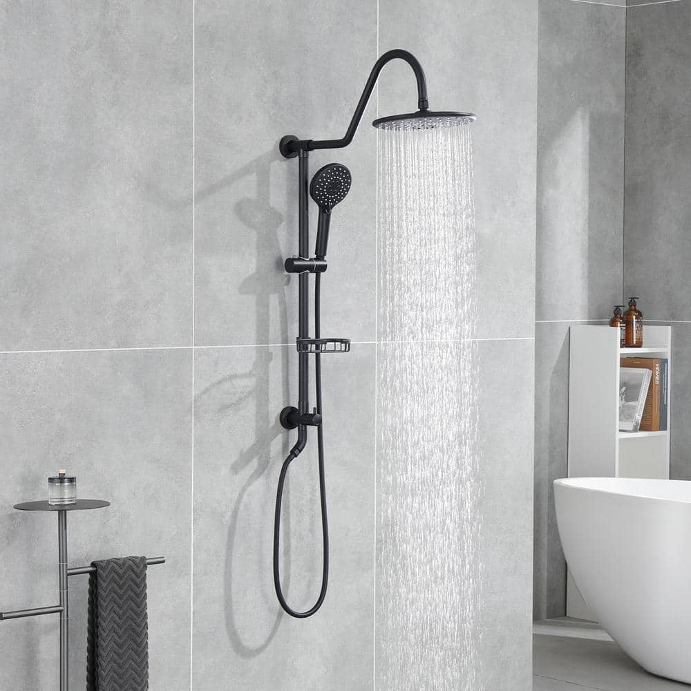 2-Spray Patterns Round Rain Shower Head With Hand Shower In Matte Black