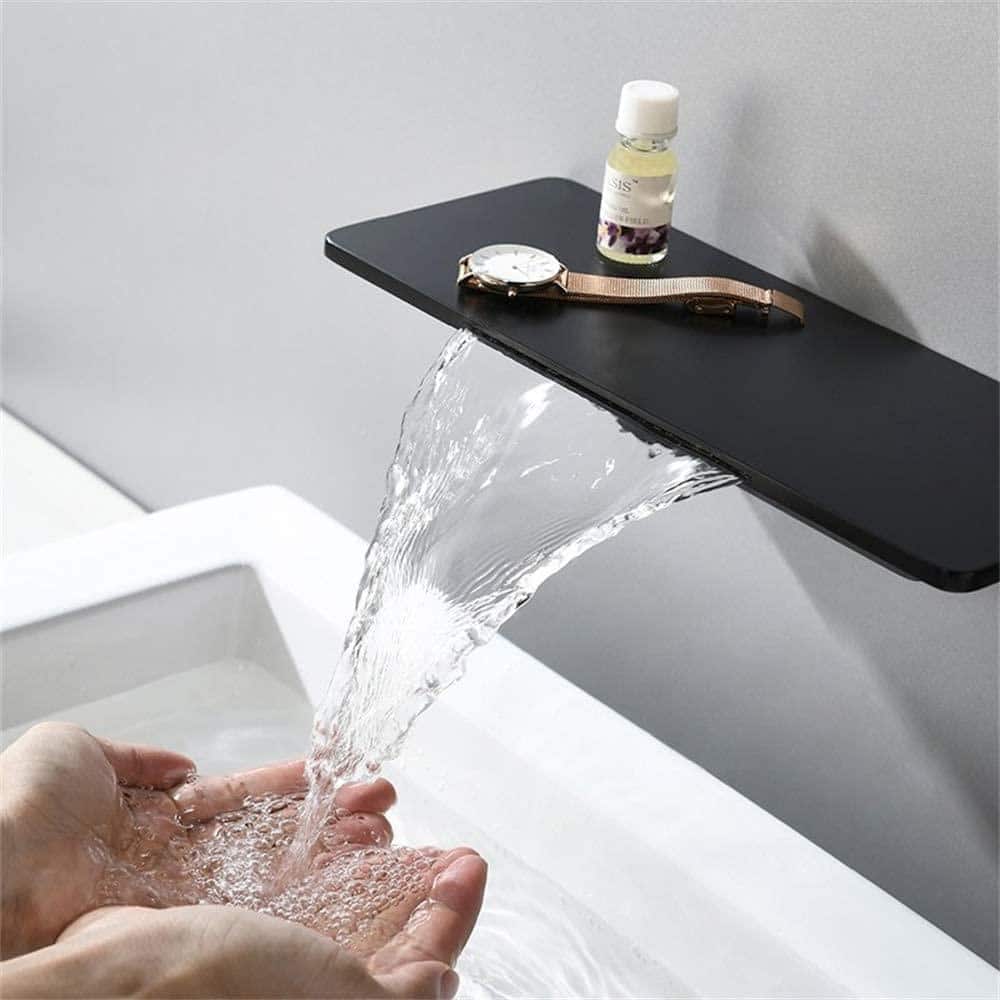 Single Handle Waterfall Bathroom Sink Wall Mounted Faucet In Matte Black