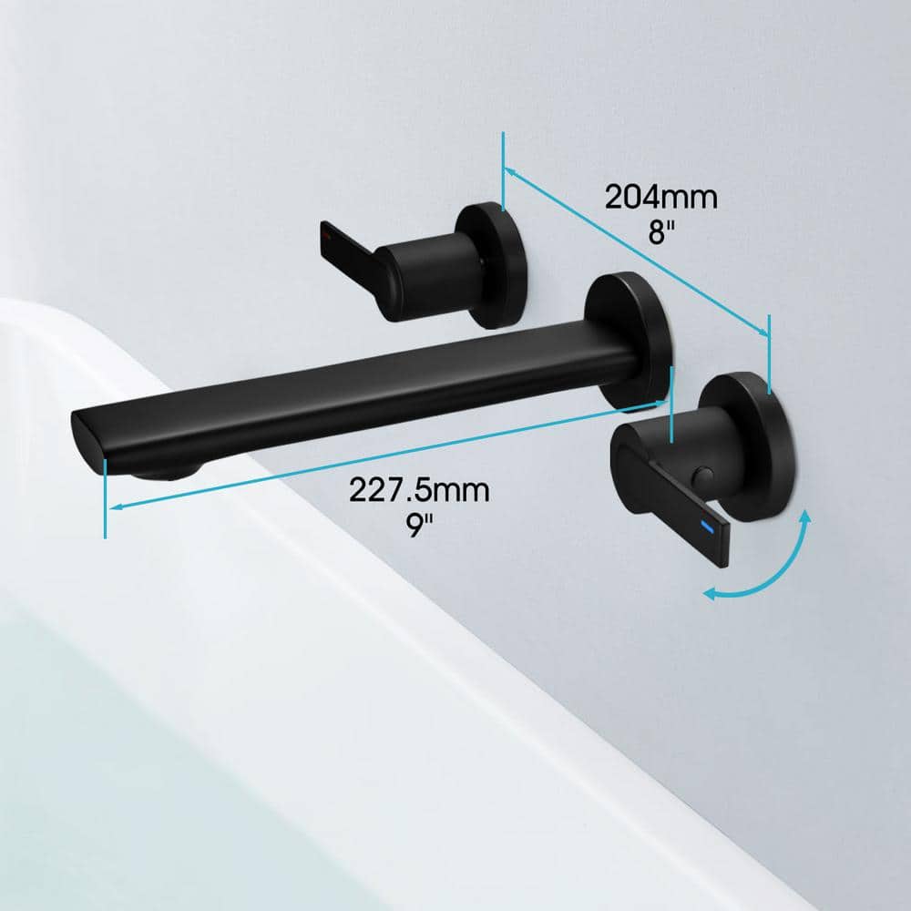 Double-Handle 3-Hole Bathroom Sink Wall Mount Faucet In Matte Black