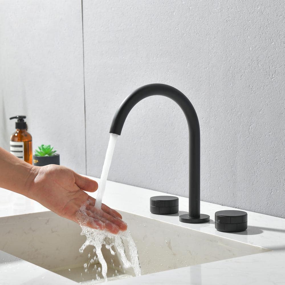 8 In. Widespread 3 Hole Bathroom Faucet Brass In Matte Black