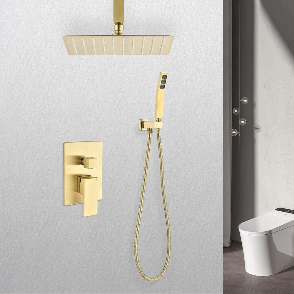 1-Spray Patterns Shower Head With Dual Ceiling Mount 1.5 GPM In Matte Gold
