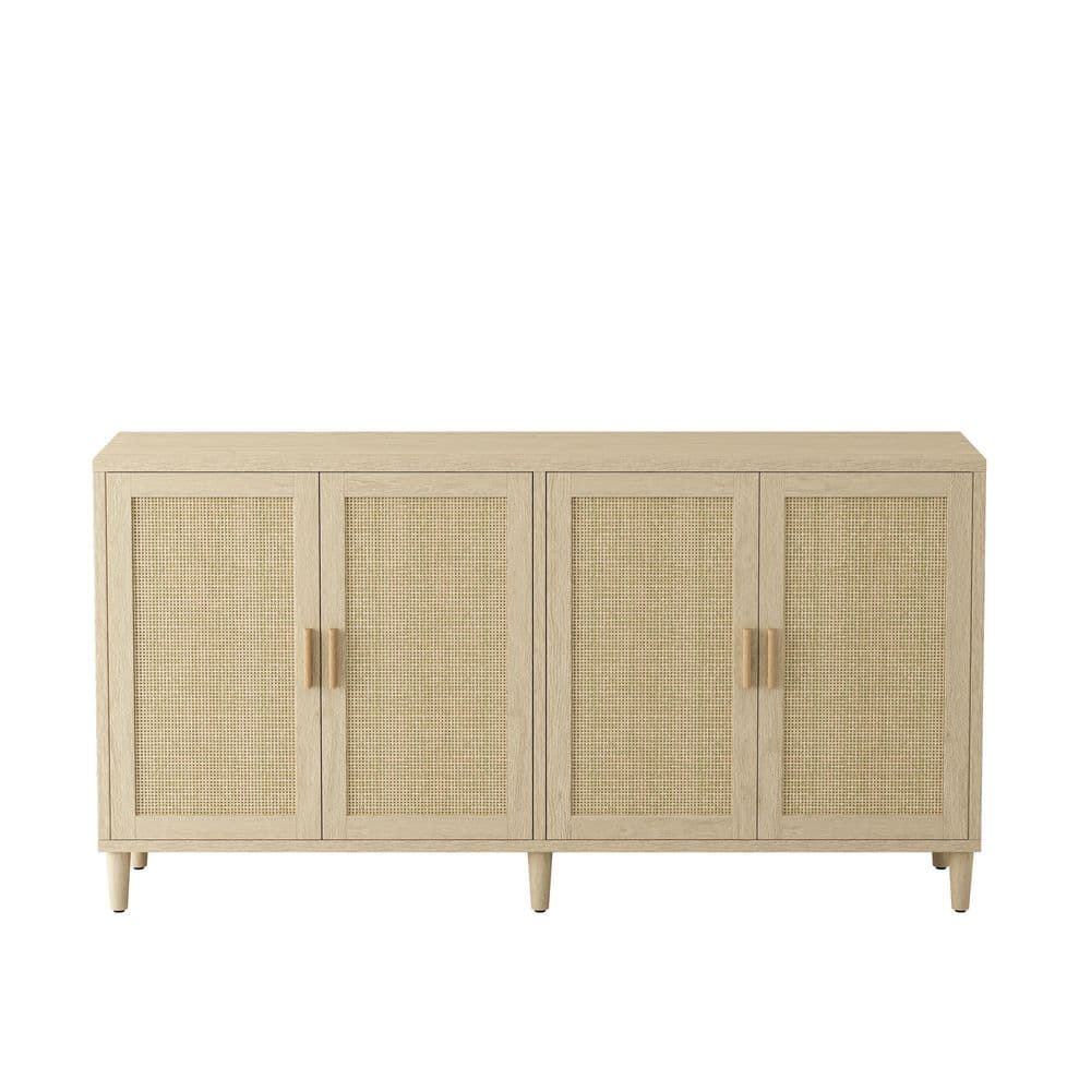 70in.Rattan Buffet Cabinet: 4-Doors, Adjustable Shelves (Easy Assembly) In Natural