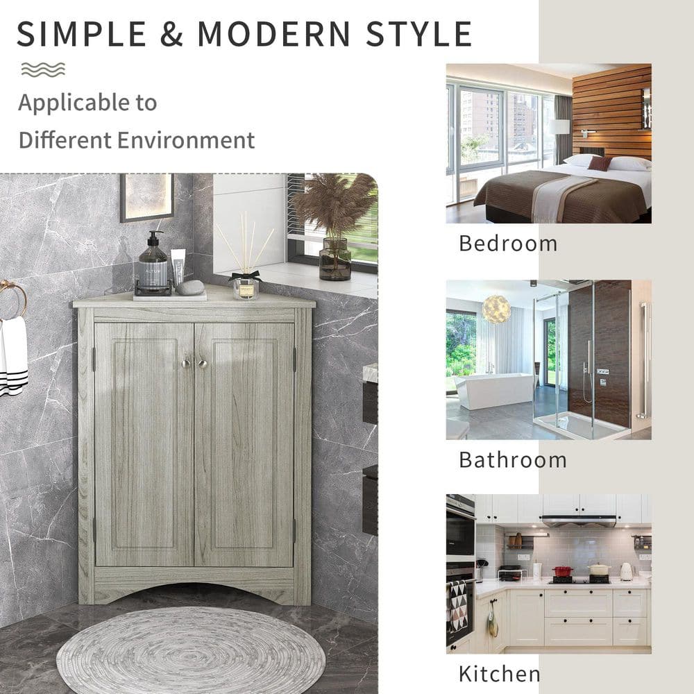Oak Triangle Bathroom Storage Cabinet With Adjustable Shelves Freestanding Floor Cabinet For Home Kitchen