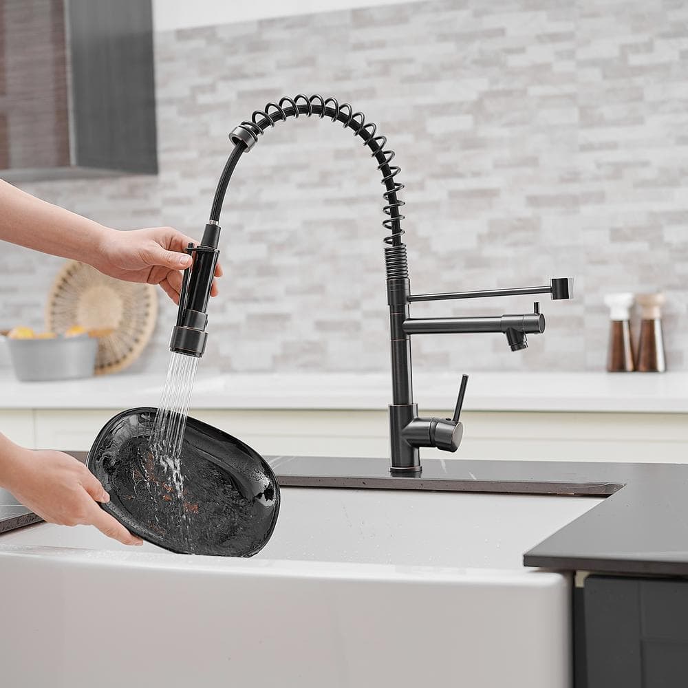 Single Handle Pull Down Sprayer Kitchen Faucet Single-Hole Brass Sink Basin Faucet In Oil Rubbed Bronze
