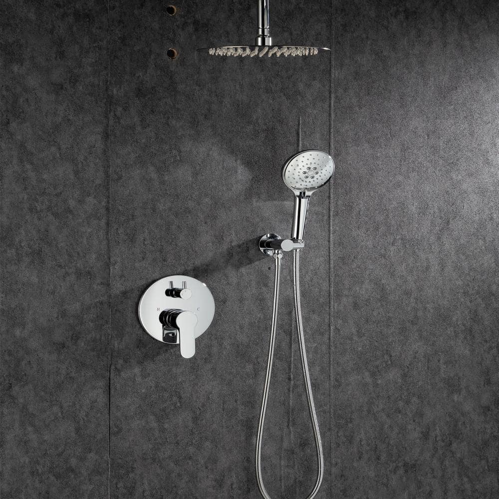 3-Spray Patterns With 2.5 GPM 12 In. Ceiling Mounted Dual Shower Heads Shower System Mix Set In Polished Chrome