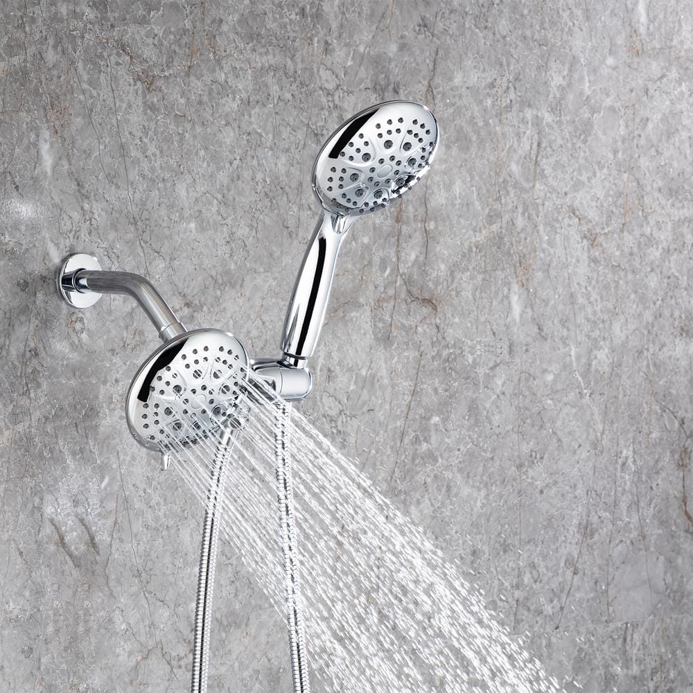 Modern 5-Spray Patterns With 2.5 GPM 4.68 In. Wall Mount Dual Shower Heads With 71 In. Shower Hose In Polished Chrome