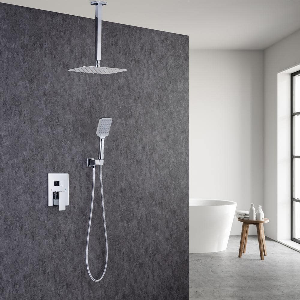 3-Spray Patterns With 2.5 GPM 12 In. Ceiling Mount Dual Shower Heads In Polished Chrome