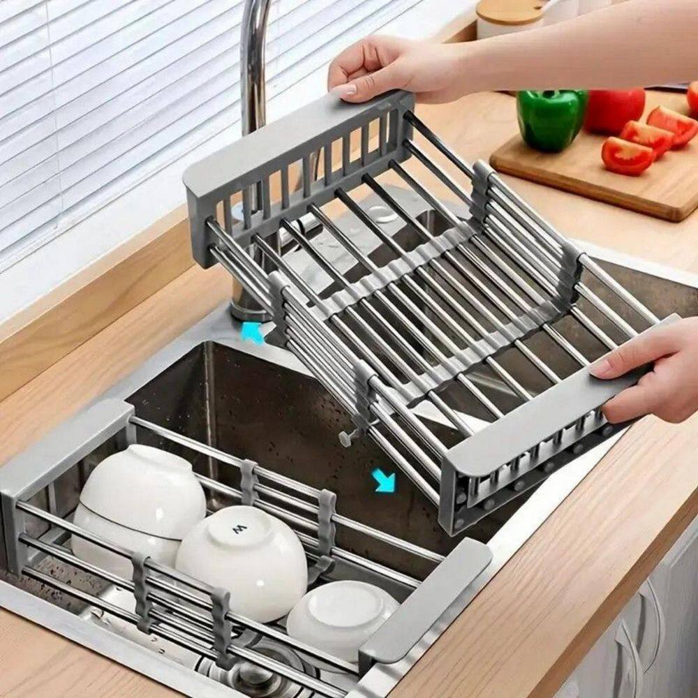 Silver Stainless Steel Retractable Dish Rack To Solve Fruit And Vegetable Solution