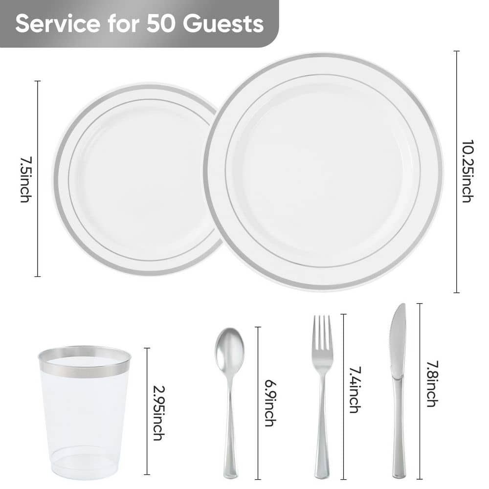 Gold/Silver Plastic Tableware Set-350-Piece Gatherings Of 50+People