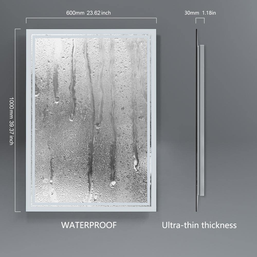 24 In. W X 40 In. L Framed Rectangular Aluminium Dimmable Wall Bathroom Vanity Mirror In Silver With LED Light