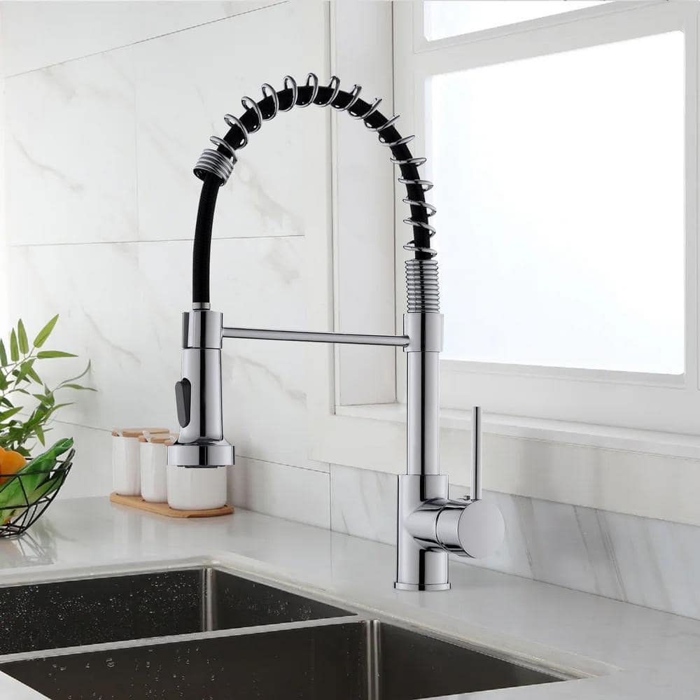 Single Handle Deck Mount Pull Down Sprayer Kitchen Faucet In Silver