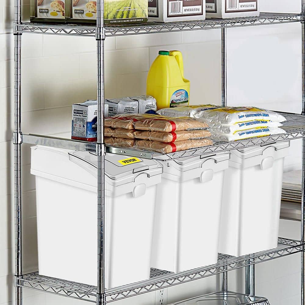 3-Piece 5.2 Gal. Ingredient Storage Bins-PP Flour Bins With Wheels, Scoop And Sliding Lid (White)