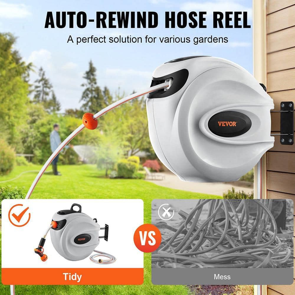 100 Ft. X 1/2 In. Retractable Hose Reel-180° Swivel, Wall-Mounted, With 9-Pattern Nozzle And Auto Rewind