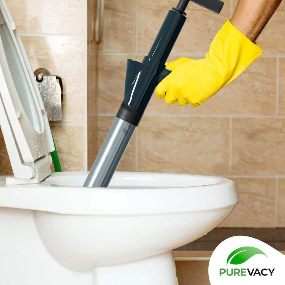 Air Plunger For Toilet/Shower-High Pressure, Dark Green, 4 Replaceable Heads, ABS And Stainless Steel