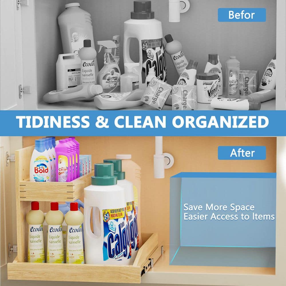 22.5"x21" 2-Tier Soft-Close Left Pull-Out Organizer With U-Bracket: Kitchen & Bathroom Under-Sink Storage