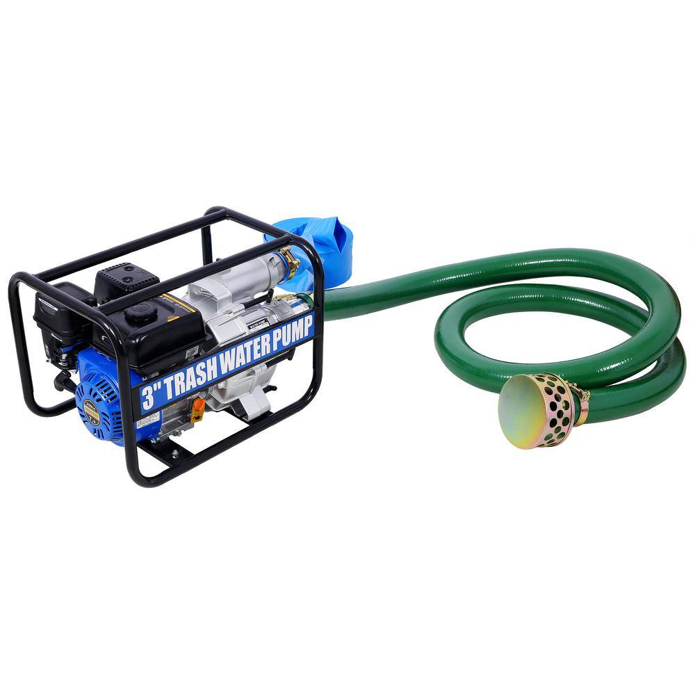 Trash Pump 3 In. 209cc 7HP 4 Stroke OHV ENGINE, Gas Powered Full Trash Water Pump 50 Ft. Discharge Hose