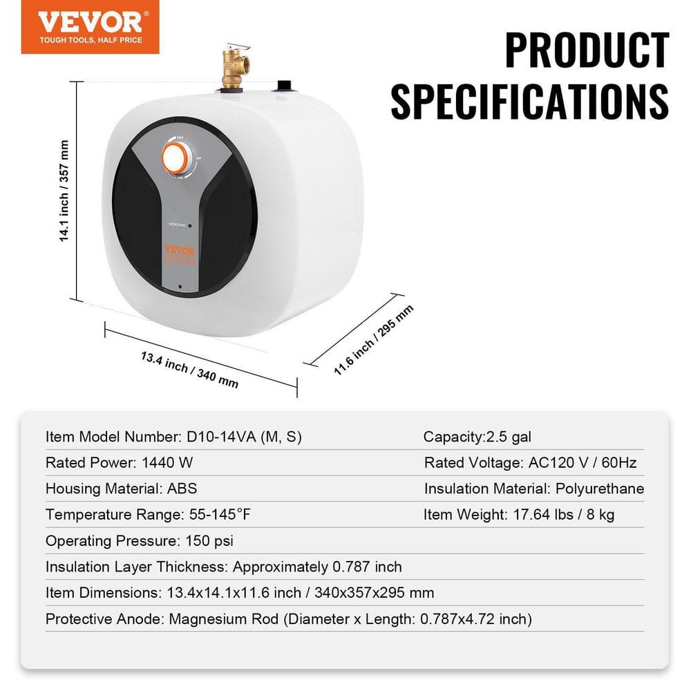 3 Gal. Compact Element Electric Water Heater Warranty Safety Valve, Easy Install (Multi-Mount)