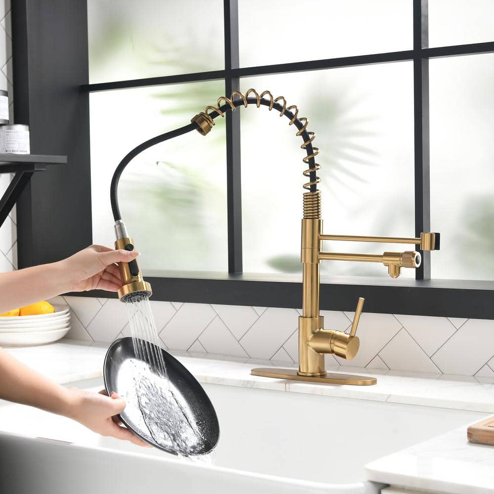 Single-Handle Pull Down Sprayer Kitchen Faucet In Brushed Gold, 3 In 1 Drinking Water Faucet, Filter Kitchen Faucet
