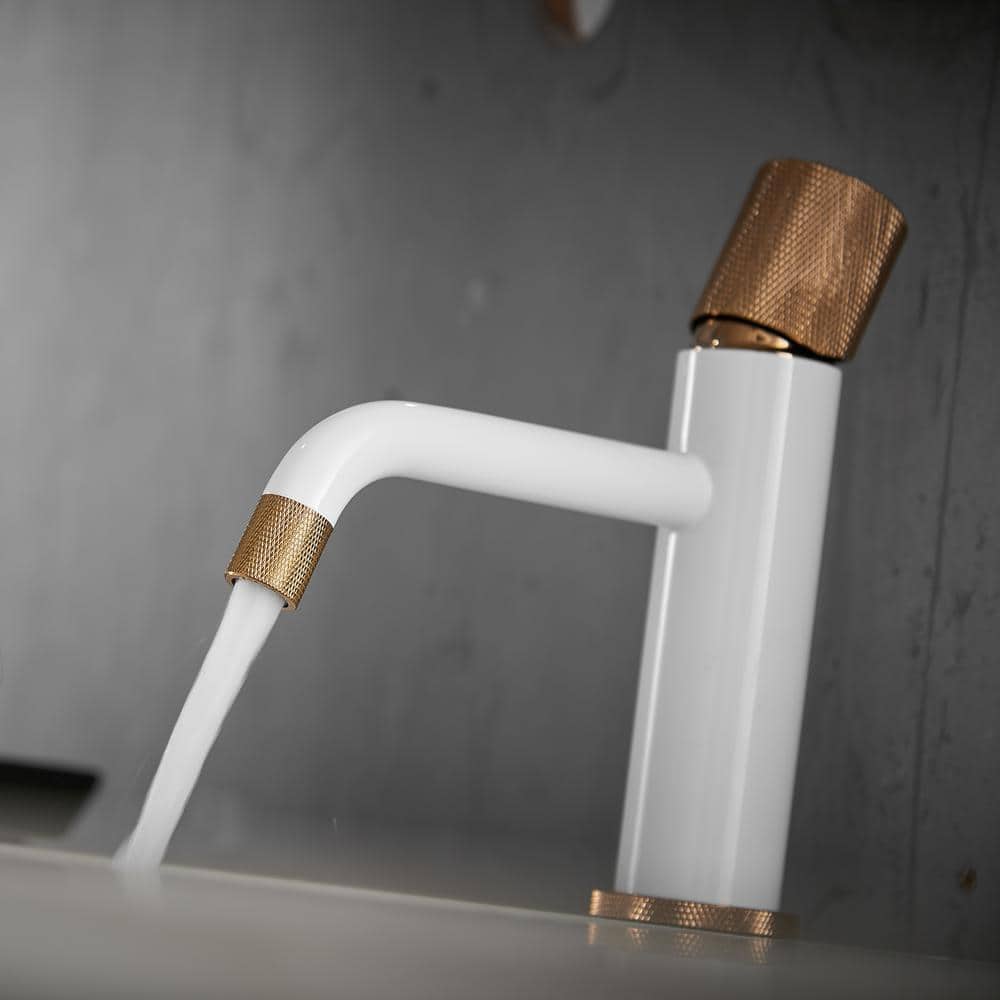Modern Design Single Handle Single-Hole Bathroom Sink Faucet In White And Rose Gold