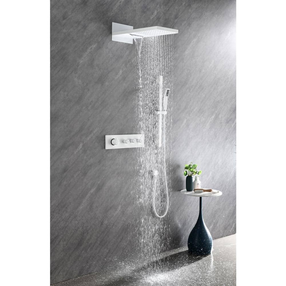 Wall Mounted Waterfall Rain Shower System With 3 Body Sprays And Handheld Shower