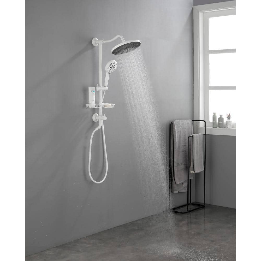 4-Spray Round High Preasure Adjustable Slide Bar Shower And Soap Dish With Hand Shower In White